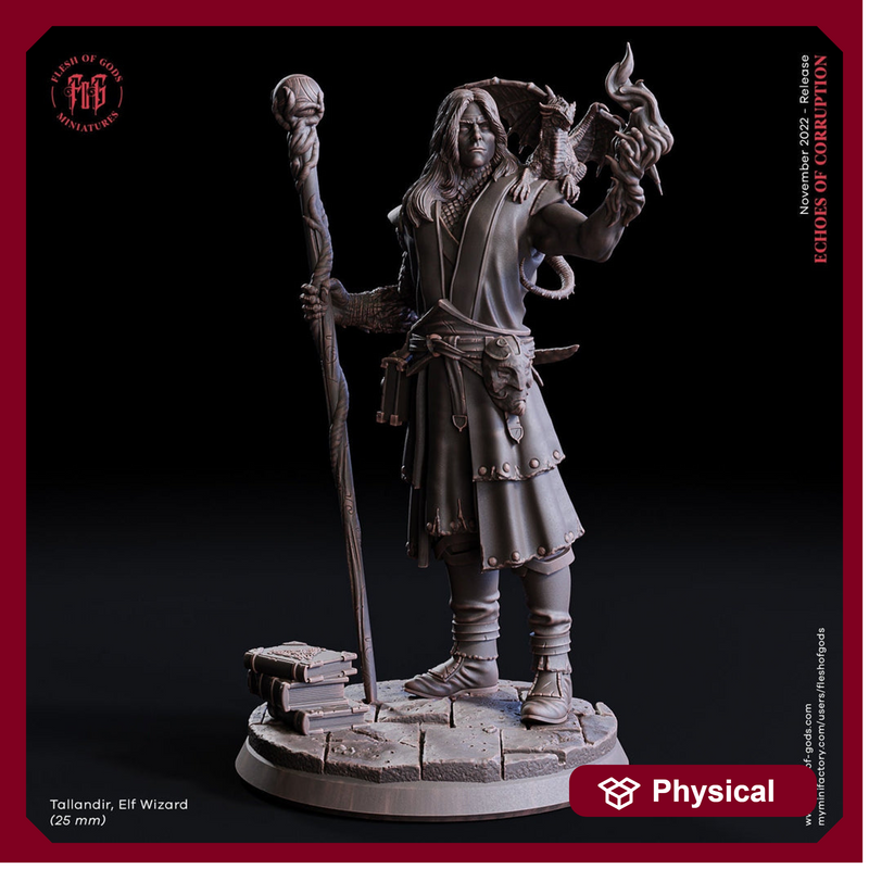 Male Elf Wizard Dragon Familiar, Warlock, Sorcerer|28mm|32mm |54mm|75mm,100mm Scale-Player Character Mini D&D 5e Pathfinder Figurine - Only-Games