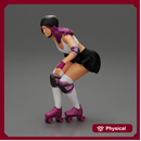 roller derby girl rolling fast with helmet