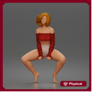 Playful dancer squatting low in offshoulder crop top and shorts