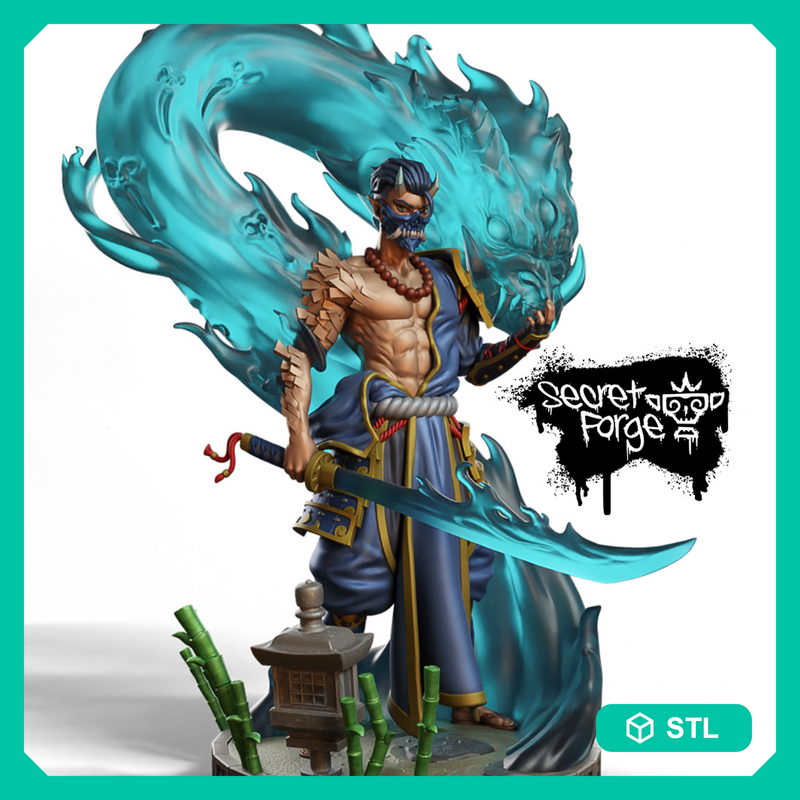 [Nero] Inner Demon – Samurai Warrior, Oni Spirit, Yokai with flame katana and mask, Shogun Swordsman dnd 5e stat block