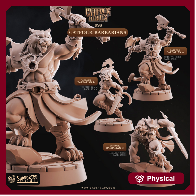 Catfolk Barbarians - Catfolk Heroes - CastNPlay - Terrain Wargaming D&D DnD 28mm 32mm 40mm 54mm