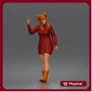 Cheerful Girl Waving Confidently in Stylish Dress and Boots