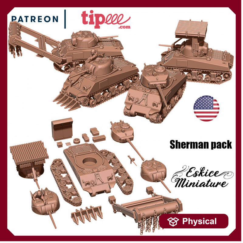 Sherman pack 1 tank with many accessories - 28mm