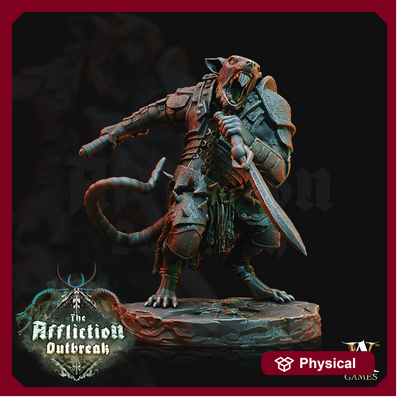 Wererat in Heavy Armor  Mace and Shield | Resin Miniature | D and D|28mm,32mm,54mm/75mm /100mm Scales | Pathfinder ratfolk | D&D 5e | - Only-Games