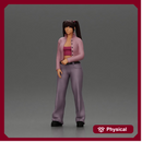 Chola girl with pigtails standing in jacket and flared pants