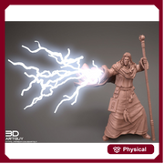 Human Male Wizard Lightning Bolt Spell | Resin Figure| 28mm, 32mm,75mm Scales, 100mm Tall| Dungeons and Dragons | Pathfinder | Battle Wizard - Only-Games