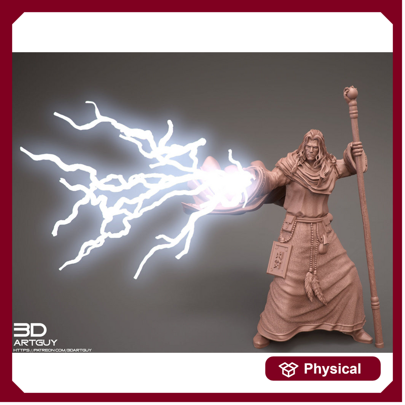 Human Male Wizard Lightning Bolt Spell | Resin Figure| 28mm, 32mm,75mm Scales, 100mm Tall| Dungeons and Dragons | Pathfinder | Battle Wizard - Only-Games