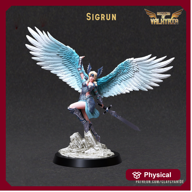 Female Valkyrie Angel Celestial Paladin Vengeance | 28mm, 32mm,54mm,75mm, 100mm Scales | Dungeons and Dragons 5e | Pathfinder | Clay Cyanide - Only-Games