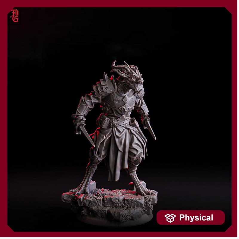 Dragonborn Fighter Miniature | Dual Blade Warrior | 28mm 32mm 54mm 75mm 100mm - Only-Games