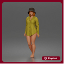 Standing woman In Oversized Button-Shirt With Bucket Hat Barefoot