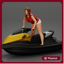 Beautiful girl riding standing up on a speeding jetski