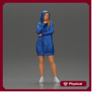 Hooded Woman Standing Thoughtfully with Hand on Chin and Arm Crossed