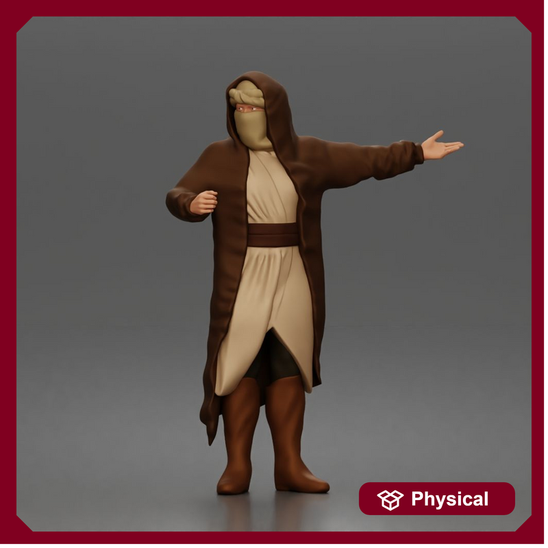 Desert Wanderer Guide Character in Hooded Robe and Masked Outfit