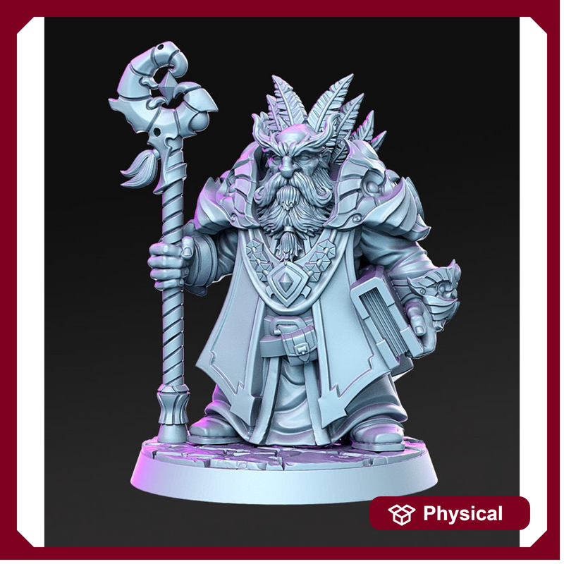Dwarf Wizard | Dwarf | Miniatures | Wizard  | Spell | Dungeons and Dragons | 28mm and 32mm | Pathfinder | Unpainted - Only-Games