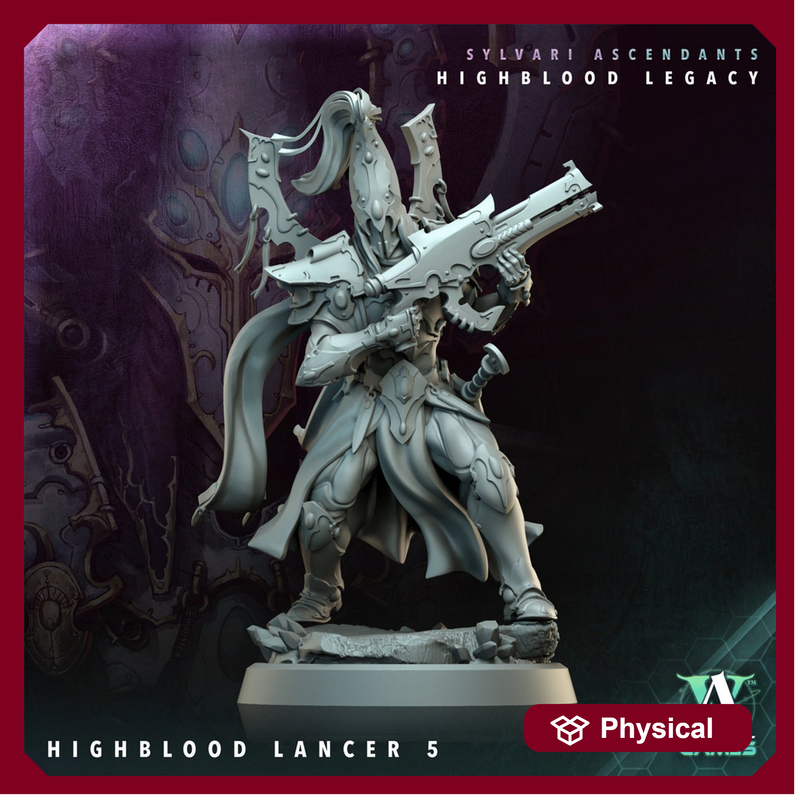 Sci-Fi Miniature Space Elf, Highblood Lancer  | 28mm,32mm, 54mm, 75mm,100mm Scales | Resin Mini | Archvillain Games - Only-Games