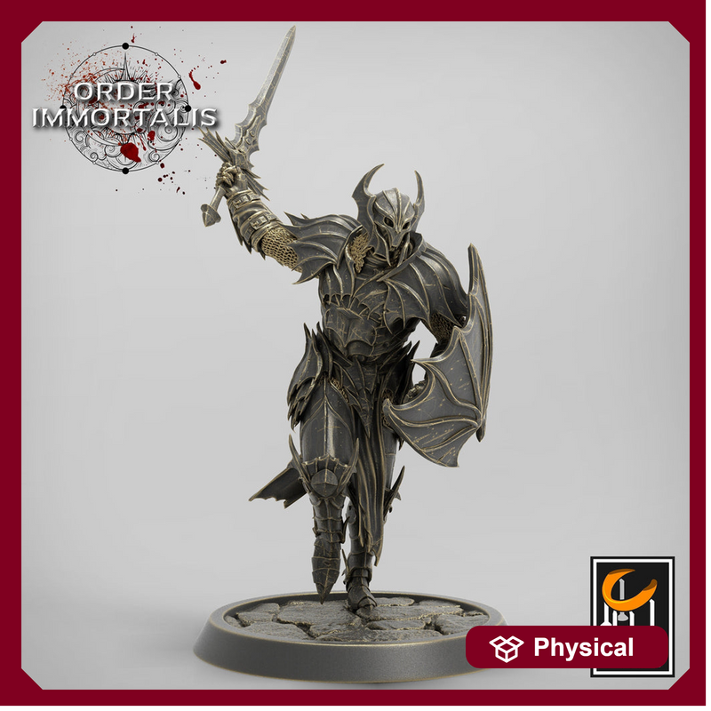 Fighter Sword and Shield Charging, Oathbreaker Paladin,  Unpainted Miniature | 28mm, 32mm,75mm Scales | Dungeons and Dragons | Pathfinder | - Only-Games