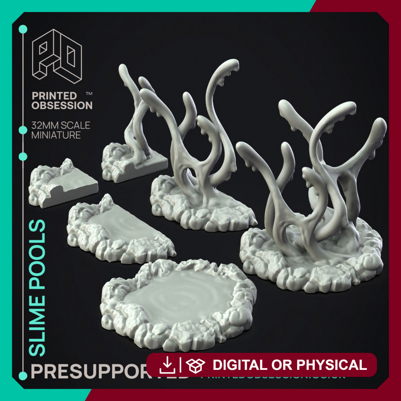 Slime Pools - 6x Enviroment Slimes -  PRESUPPORTED - Illustrated and Stats - 32mm scale