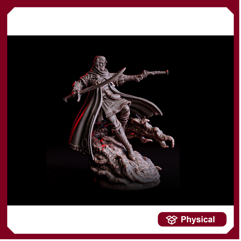 Human Gunslinger Fighter Miniature | Sword and Pistol Warrior | UNPAINTED Resin - Only-Games