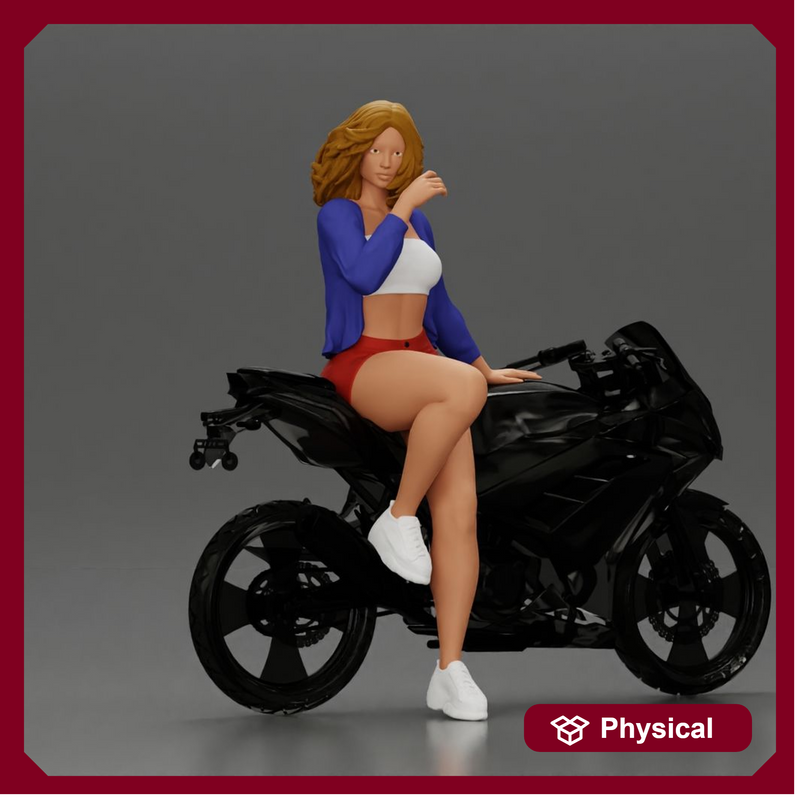 Confident woman sitting gracefully on a sleek modern sportbike