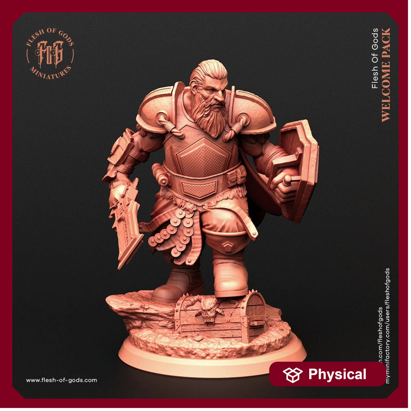 Dwarf Fighter Paladin Shield and Sword | 28mm,32mm Scale ,50mm Tall | Dungeons and Dragons | Figurine mini - D&D 5e | Flesh of Gods - Only-Games