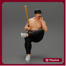 gangster man in a cap sitting holding a baseball bat and smoking