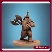 Dwarf Fighter Barbarian Axe Attack Unpainted Model | 28mm, 32mm,54mm,75mm,100mm Scales | Dungeons and Dragons Pathfinder Lord of The Print - Only-Games