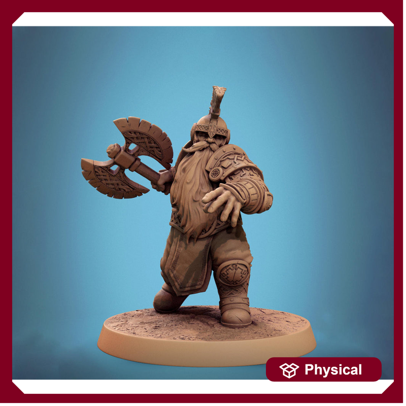 Dwarf Fighter Barbarian Axe Attack Unpainted Model | 28mm, 32mm,54mm,75mm,100mm Scales | Dungeons and Dragons Pathfinder Lord of The Print - Only-Games