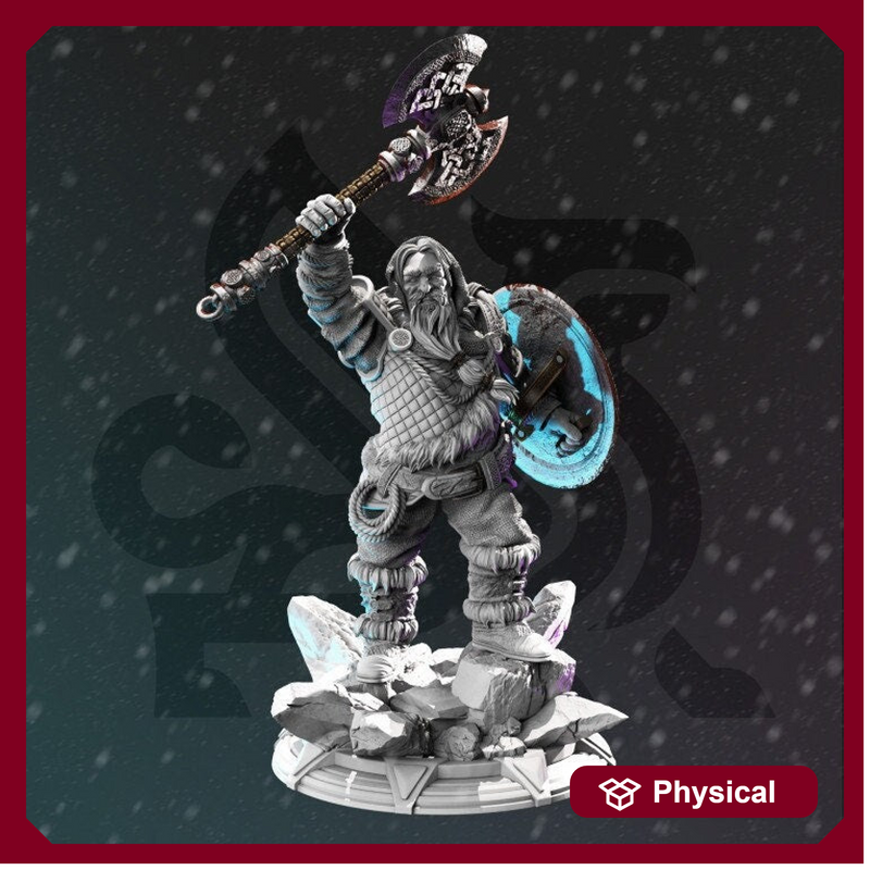 Dwarf Fighter Ranger w/ Axe & Shield Miniature | 28mm, 32mm,54mm,75mm, 100mm Scales | Roleplaying games Figure DnD 5e Pathfinder | DM Stash - Only-Games