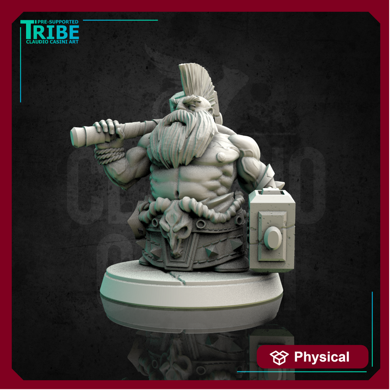 (0119) Male dwarf barbarian warrior with two hammers - Only-Games
