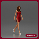 Woman in Red Dress and Heels Walking with Confident Stride