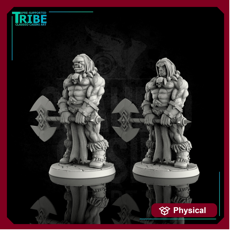 (0065) Male human / orc barbarian with dubble axe