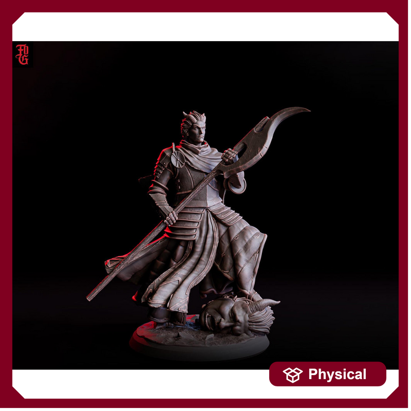 Tiefling Paladin Fighter Glaive Miniature dnd 5e Pathfinder Unpainted Resin 5 Sizes Polearm Master - Only-Games