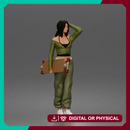 Skater woman holding skateboard wearing crop top baggy pants sneakers