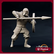 Fighter Spearman with shield in Studded Leather | 28mm Scale | 32mm Scale | 75mm Scale Pathfinder Figure |DnD| miniature Figurine unpainted| - Only-Games