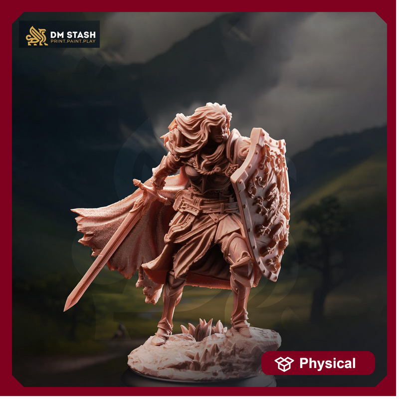 Female Paladin Miniature | Sword and Shield Knight | DnD Pathfinder UNPAINTED Resin - Only-Games