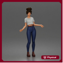 Casual young woman character standing pose in t-shirt jeans boots outfit