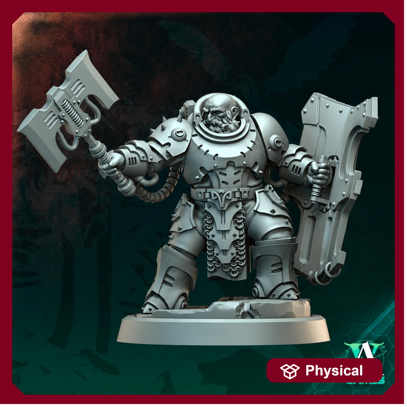 Sci-Fi Warrior Miniature | Heavy Axe Shield Soldier | UNPAINTED Resin RPG Wargame - Only-Games