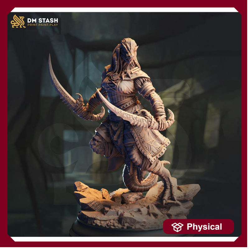 Dragonborn Female Rogue Assassin PC NPC Miniature | 28mm, 32mm, 54mm, 75mm, 100mm Scales | Pathfinder Figure DnD | DM Stash | - Only-Games