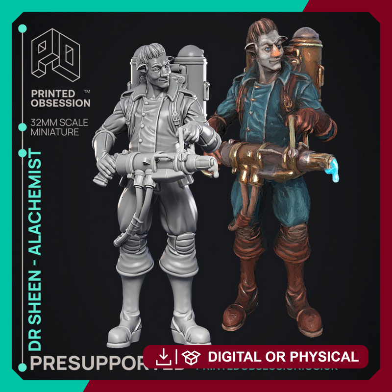 Alchemist - Dr Sheen - Ghast busters -  PRESUPPORTED - Illustrated and Stats - 32mm scale