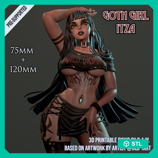 Goth Girl Itza - 75mm and 120mm Pin-Up - STL only - Only-Games