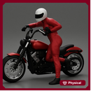 Motorbiker standing pushing his motorbike