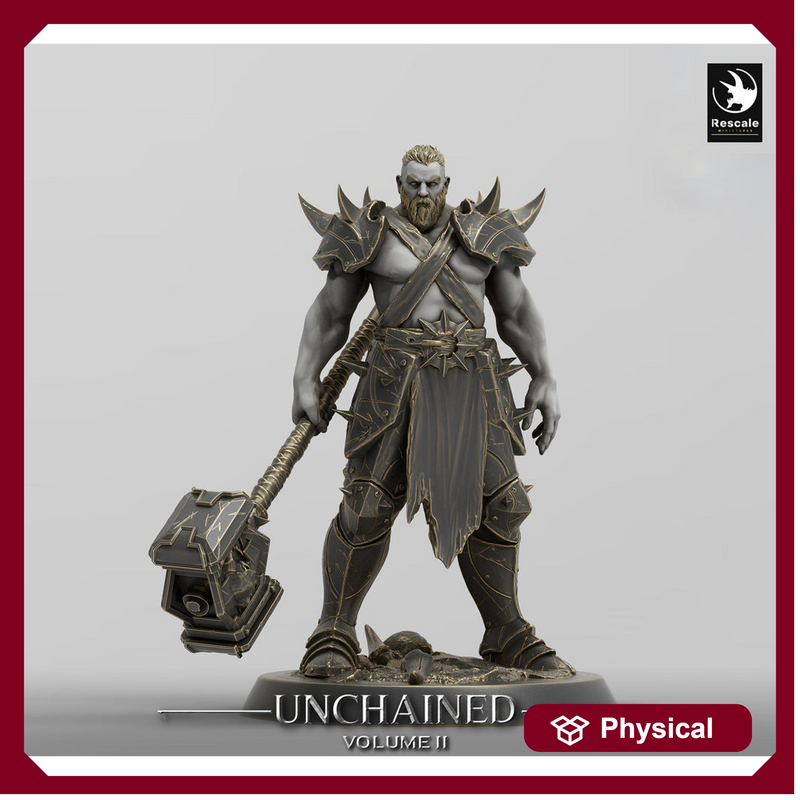 Barbarian, Ranger, Fighter,  Big Hammer, Unpainted Miniature| 28mm, 32mm,54mm,75mm,100mm Scales | Dungeons and Dragons 5E | Pathfinder - Only-Games