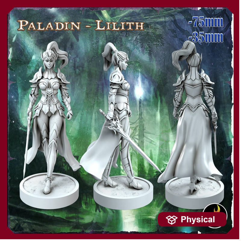 Female Elf Paladin Fighter Sexy Pinup  | 28mm, 32mm, 75mm Scale | Dungeons and Dragons 5e Miniatures | DnD Mini | - Only-Games