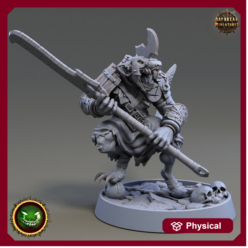 Wererat 2handed Weapon, Ratfolk, Ratman |Resin| Dungeons and Dragons 5e | 28mm,32mm,54m,75mm Scales | Pathfinder D&D | Daybreak Miniatures - Only-Games