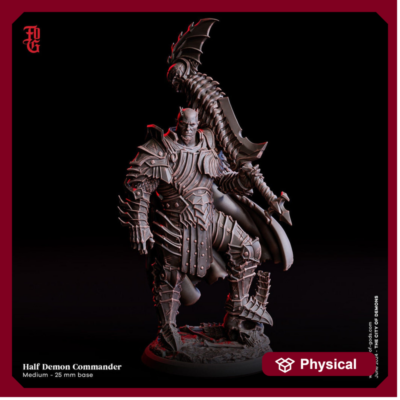 Cambion, Half-Demon Commander Fighter | 28mm, 32mm,54mm,75mm,100mm Scales | Player Character Mini -D&D 5e Pathfinder Figurine |Flesh of Gods - Only-Games