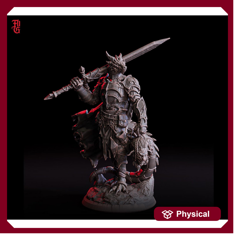 Dragonborn Paladin Fighter 2handed Sword model | 28mm, 32mm,54mm,75mm, 100mm Scale Resin Miniature | D&D 5e  | Pathfinder | Flesh of Gods - Only-Games