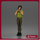 Shy casual woman standing pose in t shirt leggings sneakers