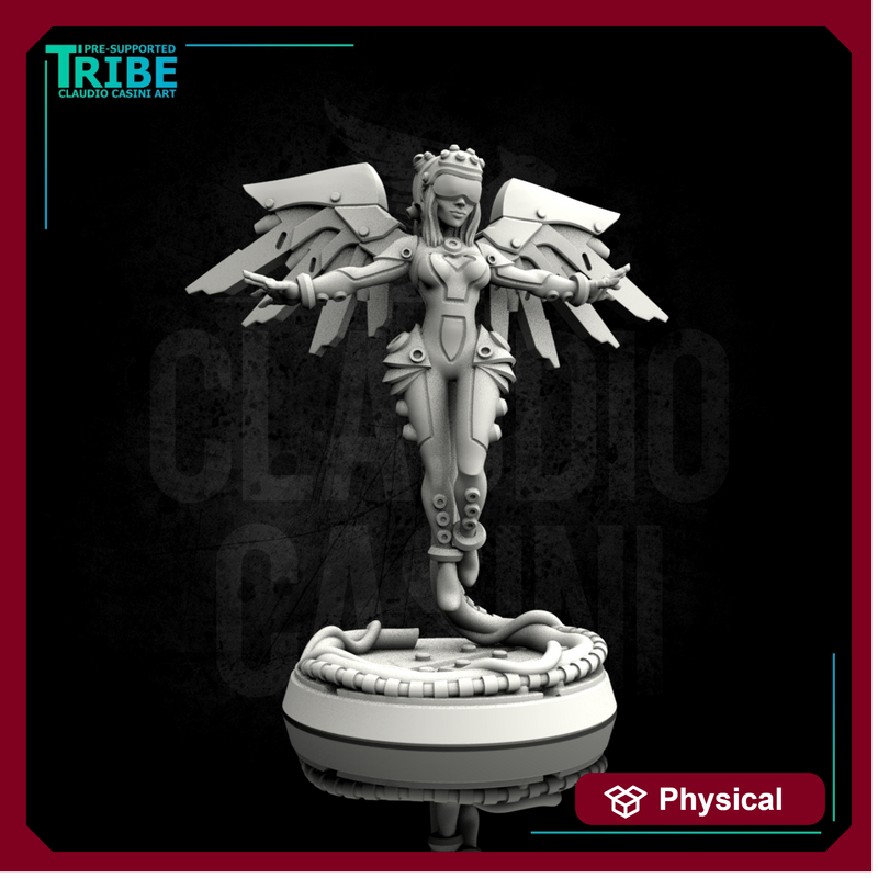 (0100) Female cyberpunk net-runner with wings and connection cable