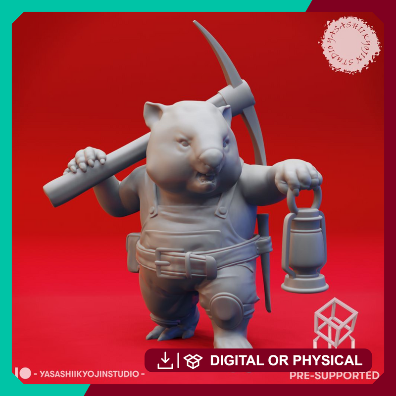 Wombat-folk Miner - Tabletop Miniature (Pre-Supported) - Only-Games