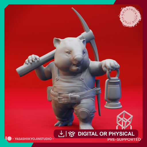 Wombat-folk Miner - Tabletop Miniature (Pre-Supported) - Only-Games